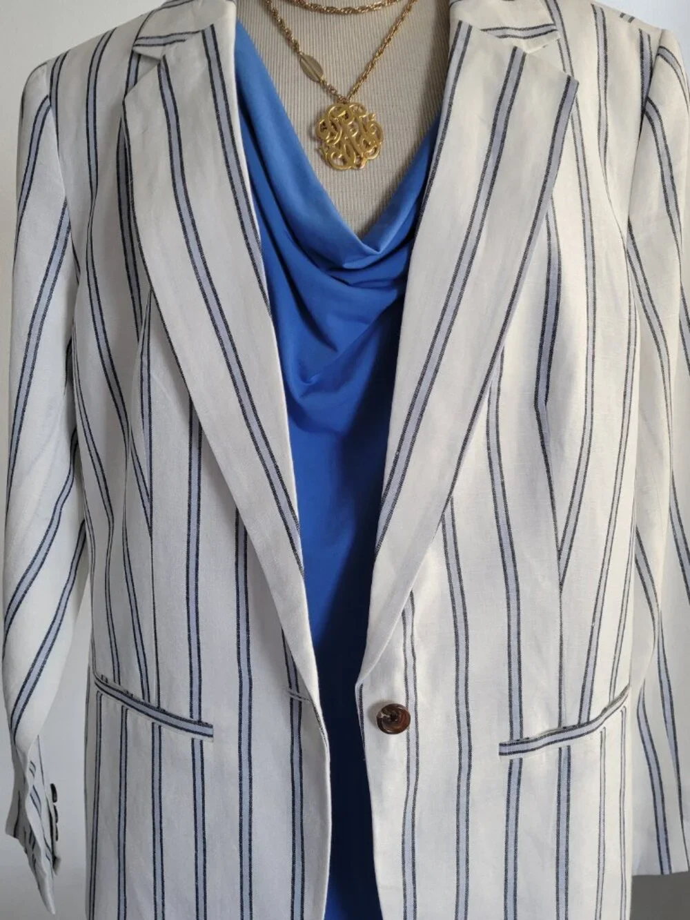 A New Day Women’s White & Blue Pinstripe Linen Blazer